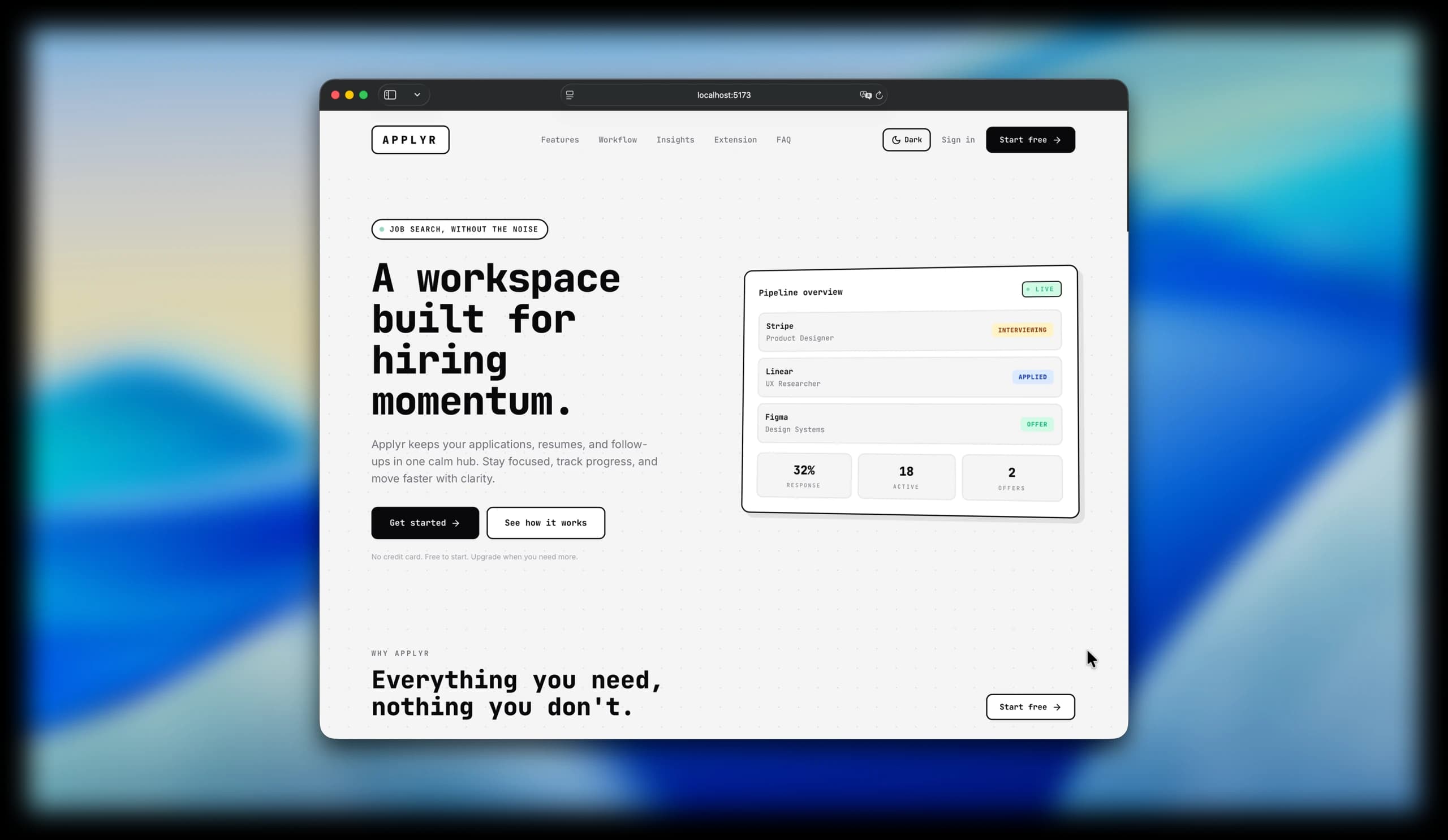Applyr landing page