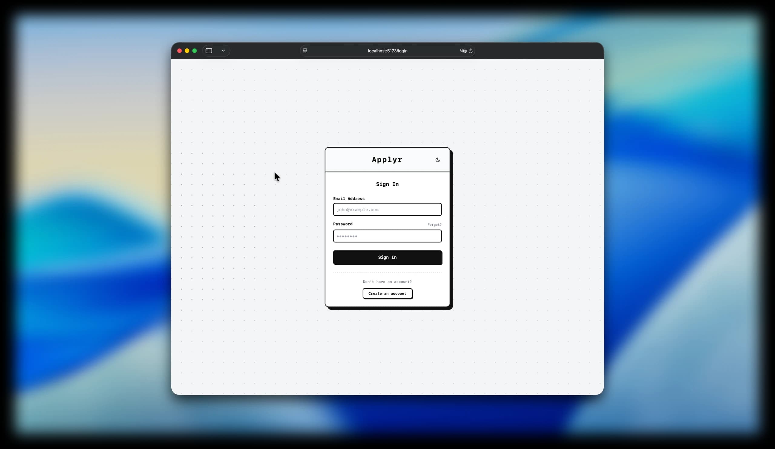 Applyr sign-in page