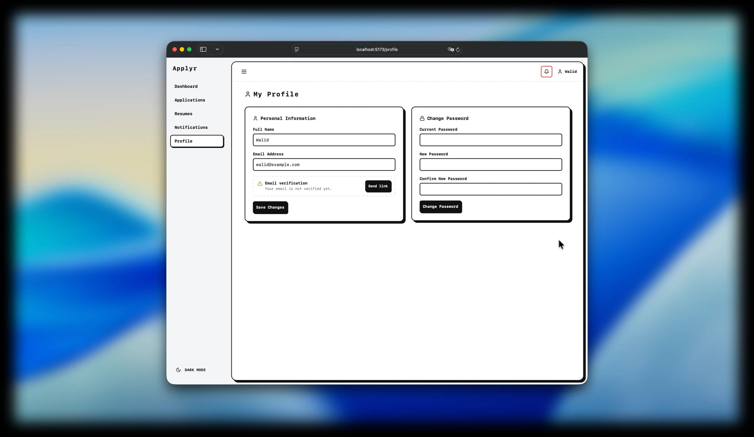 Applyr profile page